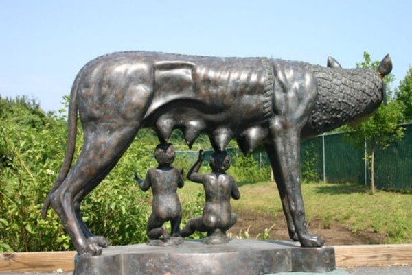 Back Capitoline Wolf of Romulus and Remus Large Bronze Sculpture